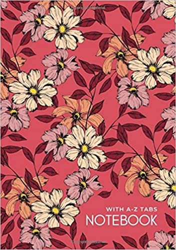 okumak Notebook with A-Z Tabs: B5 Lined-Journal Organizer Medium with Alphabetical Section Printed | Hand-Drawn Flower Leaf Design Red