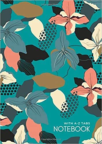 okumak Notebook with A-Z Tabs: A4 Lined-Journal Organizer Large with Alphabetical Sections Printed | Abstract Form Flower Design Teal