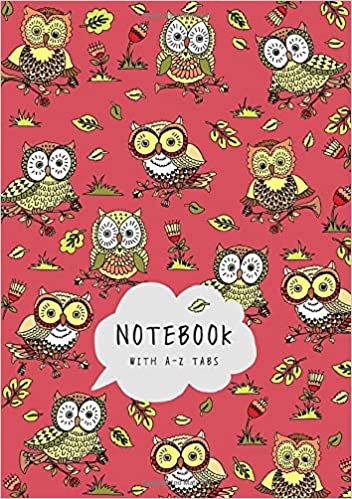 okumak Notebook with A-Z Tabs: A5 Lined-Journal Organizer Medium with Alphabetical Section Printed | Cute Owl Floral Design Red