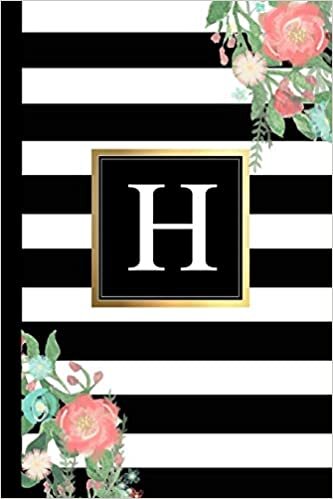 okumak H: Black and white Stripes &amp; Flowers, Floral Personal Letter H Monogram, Customized Initial Journal, Monogrammed Notebook, Lined 6x9 inch College Ruled, perfect bound, Glossy Soft Cover Diary