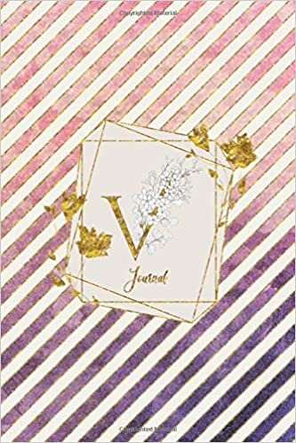 okumak V Journal: Gold Letter Personalized Initial Monogram 100 Page 6 x 9&quot; Lined Notebook Pretty Floral Diary Book