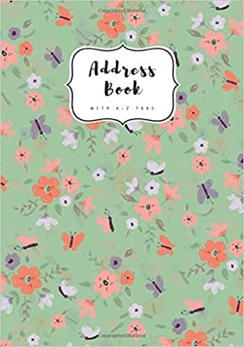 okumak Address Book with A-Z Tabs: B5 Contact Journal Medium | Alphabetical Index | Large Print | Little Flower Butterfly Design Green