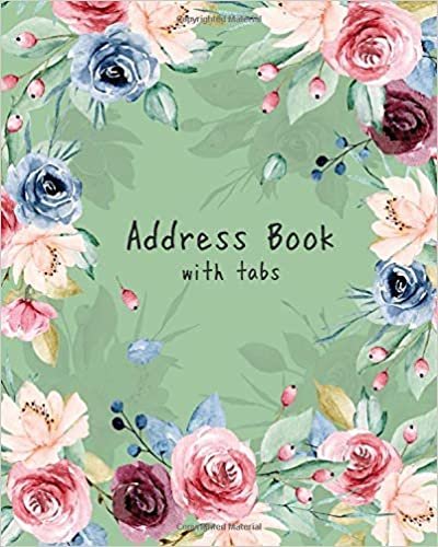 okumak Address Book with Tabs: 8x10 Large Contact Notebook Organizer | A-Z Alphabetical Tabs | Large Print | Peony Rose Flower Frame Design Green