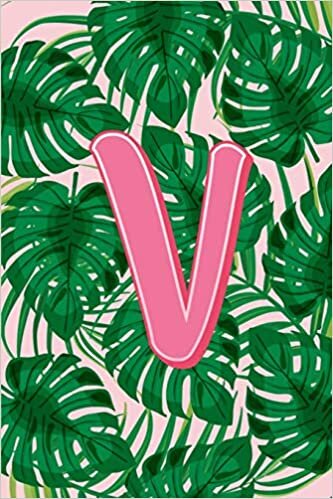 okumak V: Letter V Monogram Green &amp; Pink Palm Tree Fronds Notebook &amp; Journal