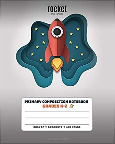 okumak Primary Composition Notebook Grades K-2: Picture drawing and Dash Mid Line hand writing paper Story Paper Journal - Butterfly Rocket Design (Space Magic Story Jurnal)