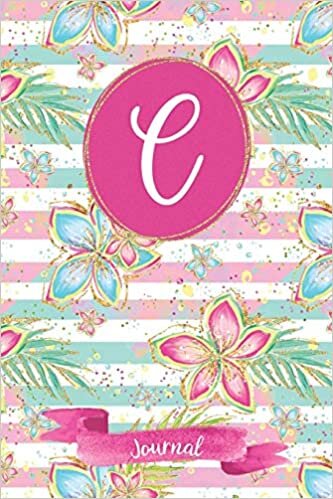 okumak C Journal: Tropical Journal, personalized monogram initial C blank lined notebook | Decorated interior pages with tropical flowers