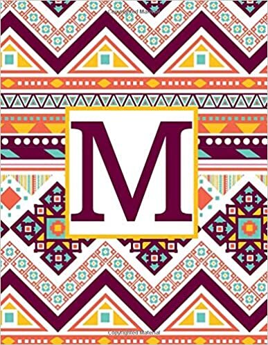 okumak M: Monogram Initial M Notebook for Women and Girls-Multicolored Tribal Print-120 Pages 8.5 x 11
