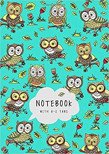 okumak Notebook with A-Z Tabs: A5 Lined-Journal Organizer Medium with Alphabetical Section Printed | Cute Owl Floral Design Turquoise