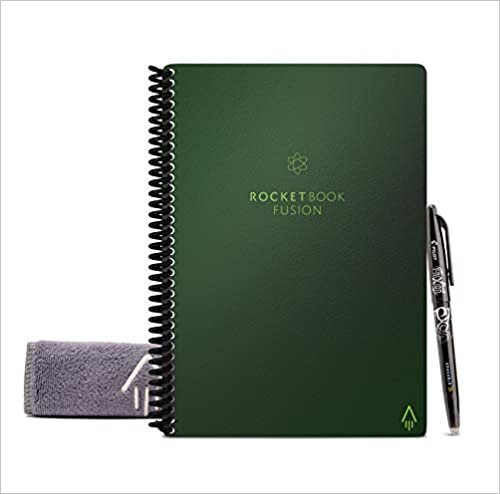 okumak (Executive, Terrestrial Green) - Rocketbook Fusion Smart Reusable Notebook - Calendar, To-Do Lists, and Note Template Pages with 1 Pilot Frixion Pen &amp; 1 Microfiber Cloth Included - Terrestrial Green Cover, Executive Size (15cm x 22cm )