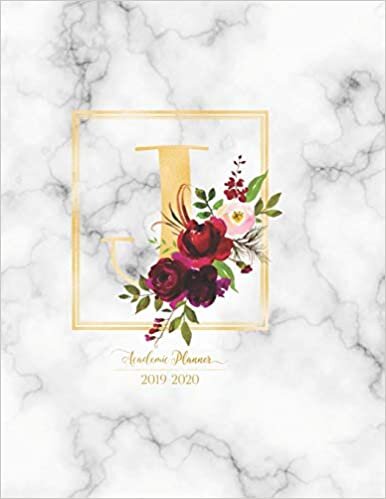 okumak Academic Planner 2019-2020: Burgundy Flowers with Gold Monogram Letter J over Marble Academic Planner July 2019 - June 2020 for Students, Moms and Teachers (School and College)