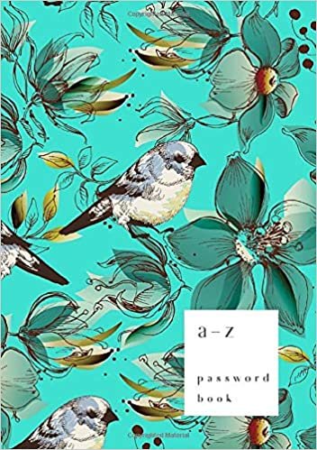 okumak A-Z Password Book: A5 Medium Password Notebook with A-Z Alphabet Index | Large Print Format | Retro Bird Floral Design | Turquoise