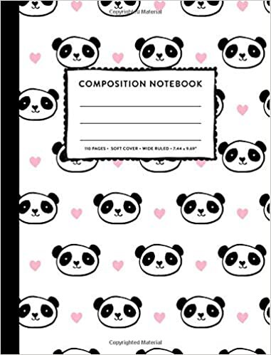 okumak Composition: Cute Kawaii Panda Notebook for Girls Primary Copy Book, Wide Ruled SOFT Cover for Girls Kids Elementary K-5 Grade Back To School Supplies Student Teacher Lined Writing Journal, 110 Pages