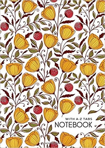 okumak Notebook with A-Z Tabs: A4 Lined-Journal Organizer Large with Alphabetical Sections Printed | Drawing Flower Berry Design White