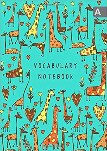 okumak Vocabulary Notebook: A5 Notebook 3 Columns Medium | A-Z Alphabetical Sections | Funny Drawing Giraffe Design Turquoise