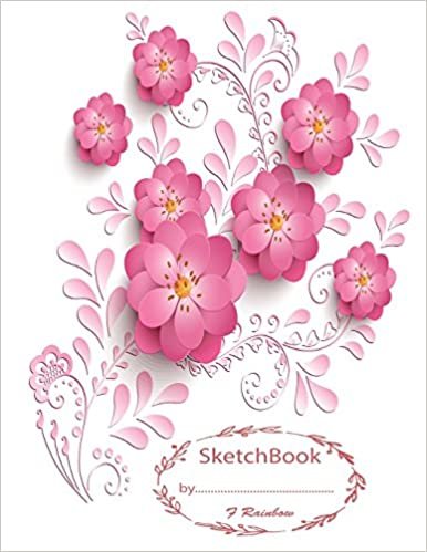 okumak SketchBook By  F Rainbow: Graphic Flowers On The Cover Of The White Book Cover and Blank Pages, Extra large (8.5 x 11) inches, 110 pages, White paper, Sketch, Draw and Paint: Volume 5