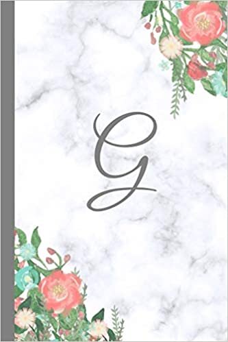 okumak G: Letter G Monogram Floral Marble Journal, Pretty Pink Flowers on Elegant White &amp; Grey Marble Notebook Cover, Stylish Gray Personal Name Initial, 6x9 ... ruled diary, perfect bound Glossy Soft Cover