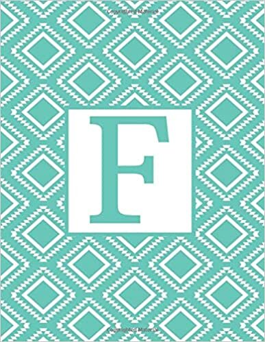 okumak F: Monogram Initial F Notebook for Women and Girls-Aqua Blue and White-120 Pages 8.5 x 11