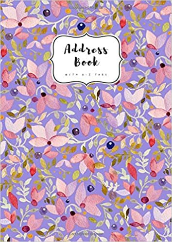 okumak Address Book with A-Z Tabs: A4 Contact Journal Jumbo | Alphabetical Index | Large Print | Watercolor Floral Pattern Design Blue-Violet
