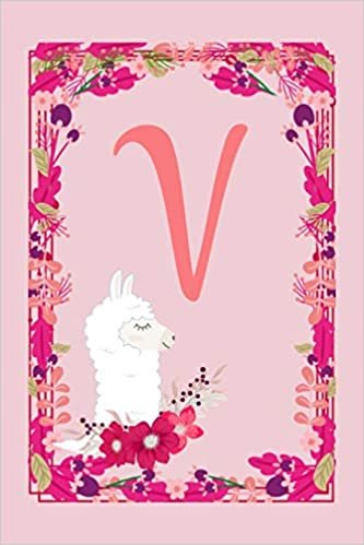V: Letter V Monogram Initials Pink Llama Flowers Floral Notebook & Journal
