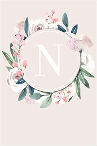 okumak N: 110 Sketchbook Pages (6 x 9) | Monogram Sketch Notebook with a Classic Light Pink Background of Vintage Floral Roses and Peonies in a Watercolor ... Letter Art Journal | Monogramed Sketchbook