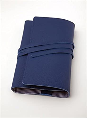 okumak LITERAturtasche L blau | Buchhülle aus Leder: Variable Buchhülle aus genarbtem Leder für Bücher bis 24,5 cm Höhe. Innenfutter blau-vichy