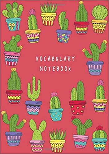 okumak Vocabulary Notebook: B5 Notebook 3 Columns Medium | A-Z Alphabetical Tabs Printed | Cactus in Pot Design Red