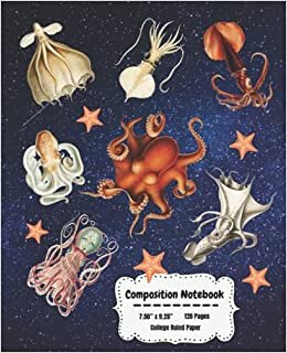 okumak Composition Notebook: Octopus Starfish Sea Life Notebook Journal Blank Lined College Ruled 7.5x9.25 Gift