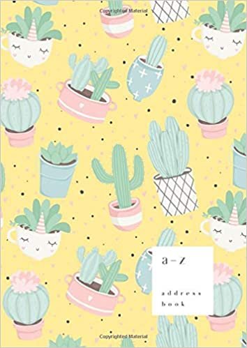 okumak A-Z Address Book: A4 Large Notebook for Contact and Birthday | Journal with Alphabet Index | Pastel Cactus Succulent Heart Design | Yellow