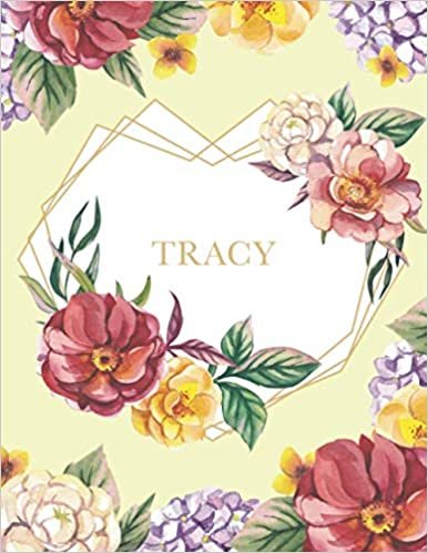 okumak Tracy: Personalized Notebook with Name in a Heart Frame. Customized Journal with Floral Cover. Narrow Lined (College Ruled) Notepad for Women and Girls