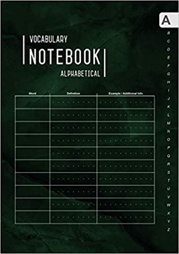 okumak Vocabulary Notebook Alphabetical: B5 Medium Notebook 3 Columns with A-Z Tabs Printed | Marble Green Black Design
