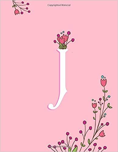 okumak J: Pink Monogram J Initial Blank Lined Journal – Pretty Pastel Floral Notebook For Women, Smooth Glossy Cover, 100 College Ruled Pages, 8.5x11” Extra Large Size
