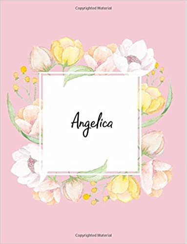 okumak Angelica: 110 Ruled Pages 55 Sheets 8.5x11 Inches Water Color Pink Blossom Design for Note / Journal / Composition with Lettering Name,Angelica