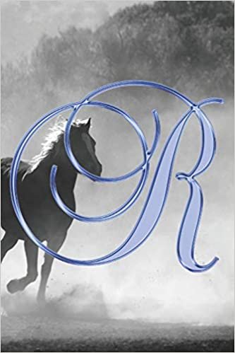 okumak R Journal: A Monogram R Initial Capital Letter Notebook For Writing And Notes: Great Personalized Gift For All First, Middle, Or Last Names (Blue Gold Horse Equestrian Animal Print)