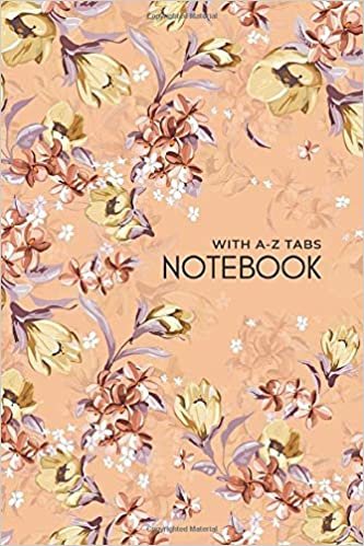 okumak Notebook with A-Z Tabs: 4x6 Lined-Journal Organizer Mini with Alphabetical Section Printed | Elegant Floral Illustration Design Orange