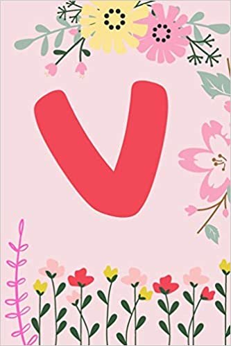okumak V: Monogram Initial Notebook for Women, Girls and School, Pink Floral - 110 Pages - Large (6 x 9 inches)