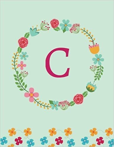 okumak C: Monogram Initial: Light Blue Floral Composition Notebook, Journal, Diary for Girls and Women (Large, 8.5 x 11)