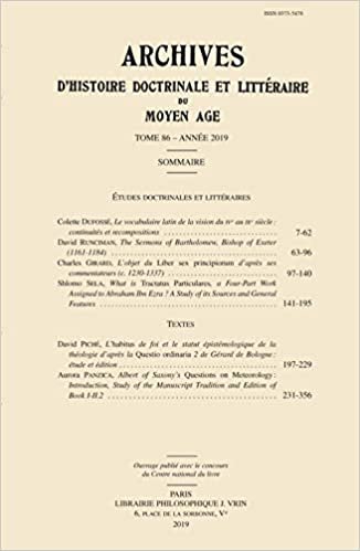 okumak Archives d&#39;Histoire Litteraire Et Doctrinale Du Moyen Age LXXXVI - 2019 (Archives D&#39;Histoire Doctrinale Et Litteraire Du Moyen Age)