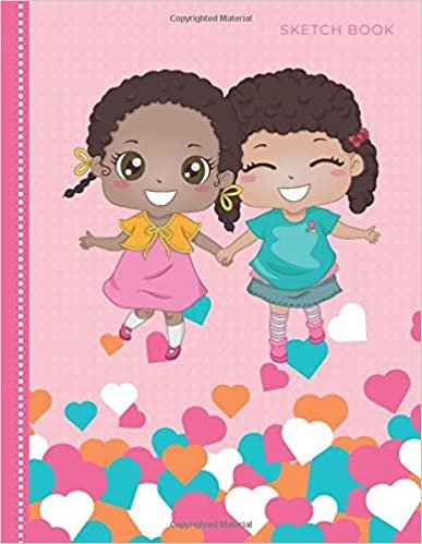 okumak Sketch Book: Unlined Artist Notebook for Kids and s with Blank Paper for Drawing, Writing, Doodling, and Coloring, 8.5x11, 108 pages : Pretty African American Sisters with Pink Hearts Design