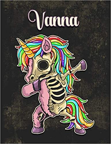 okumak Vanna: Personalized Dabbing Unicorn Sketchbook &amp; Notebook with pink name | Best Birthday Gift for Vanna |8.5x11 Size &amp; 100 Sketchbook pages + 50 Wide Ruled Composition Notebook pages