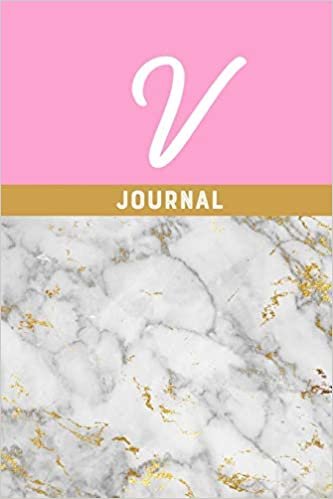 okumak V Journal: Monogram Initial Letter V Notebook for Women Marble Gold Pink Design