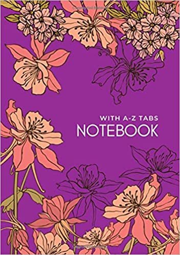 okumak Notebook with A-Z Tabs: B5 Lined-Journal Organizer Medium with Alphabetical Section Printed | Drawing Beautiful Flower Design Purple