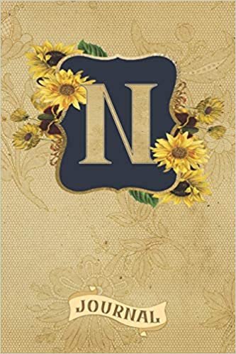 okumak N Journal: Vintage Sunflowers Journal Monogram Initial N Lined and Dot Grid Notebook | Decorated Interior