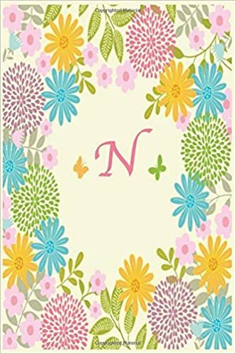 okumak N:: Monogram Initial N Notebook for Women and Girls, Pink Floral Monogrammed Blank Lined Note Book, Writing Pad, Journal or Diary with ... Kids, Girls &amp; Women - 120 Pages - Size 6x9