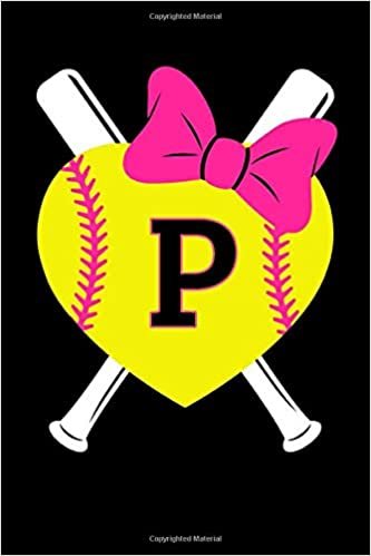 okumak Girls Softball Monogram Journal Letter P Name Sports Notebook: Love Softball Player Pink Bow Monogrammed Blank Lined Book