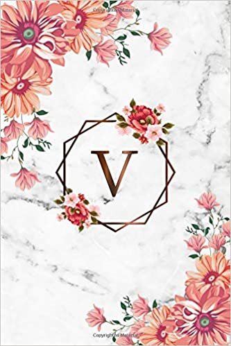 okumak V: Cute Initial Monogram Letter V College Ruled Notebook. Personalized Name Journal &amp; Diary with Medium Lined Pages for Writing &amp; Notes for Girls and Women - Nifty Grey Marble Floral Print
