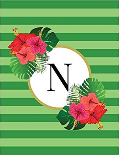 okumak Green Striped Tropical Floral Monogram Journal with Letter N