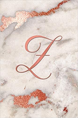 okumak Z: Letter Z Journal, Rose Gold on Rose Gold Marble, Personalized Notebook Monogram Initial, 6 x 9