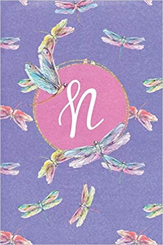 okumak N: Dragonfly Journal, personalized monogram initial N blank lined notebook | Decorated interior pages with dragonflies