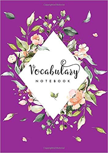 okumak Vocabulary Notebook: A5 Notebook 3 Columns Medium | A-Z Alphabetical Tabs Printed | Beautiful Diamond Floral Frame Design Purple