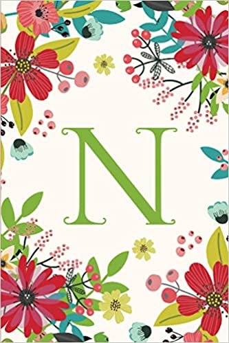 okumak N (6x9 Journal): Lined Writing Notebook with Monogram, 120 Pages -- Pink, Green, and Teal Flowers (Pretty Flowered Monogram Notebook Journals): Volume 14